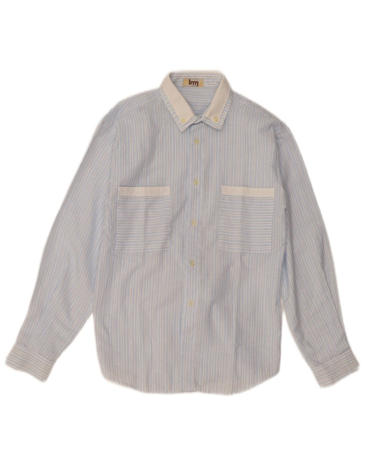 VINTAGE Boys Shirt 10-11 Years Blue Striped Cotton