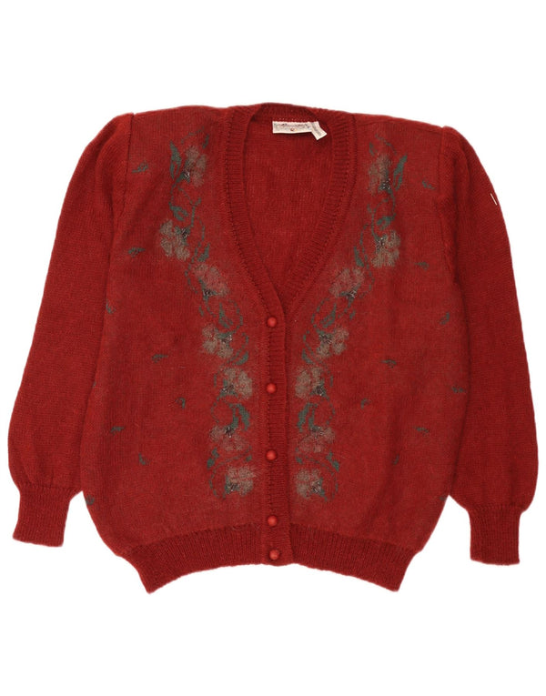 Vintage ženski kardigan džemper IT 50 XL bordo cvjetni moher