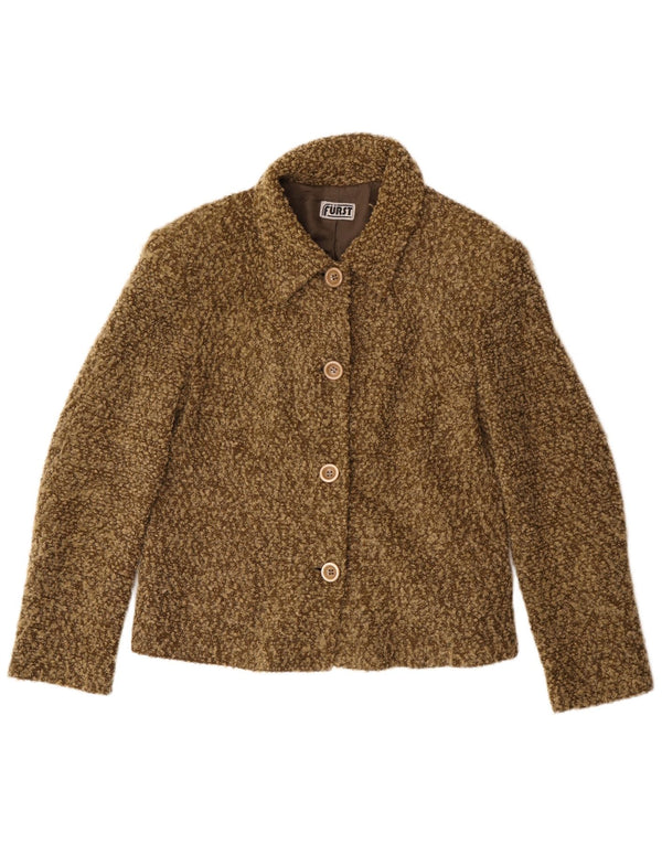 Vintage Womens 4 Button Blazer Jacket UK 14 Medium Khaki Flecked Acrylic