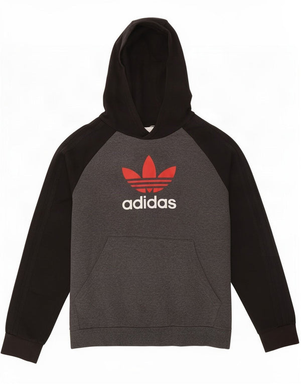 Adidas Boys Graphic Hoodie Džemper 13-14 godina Sivi Colourblock Cotton