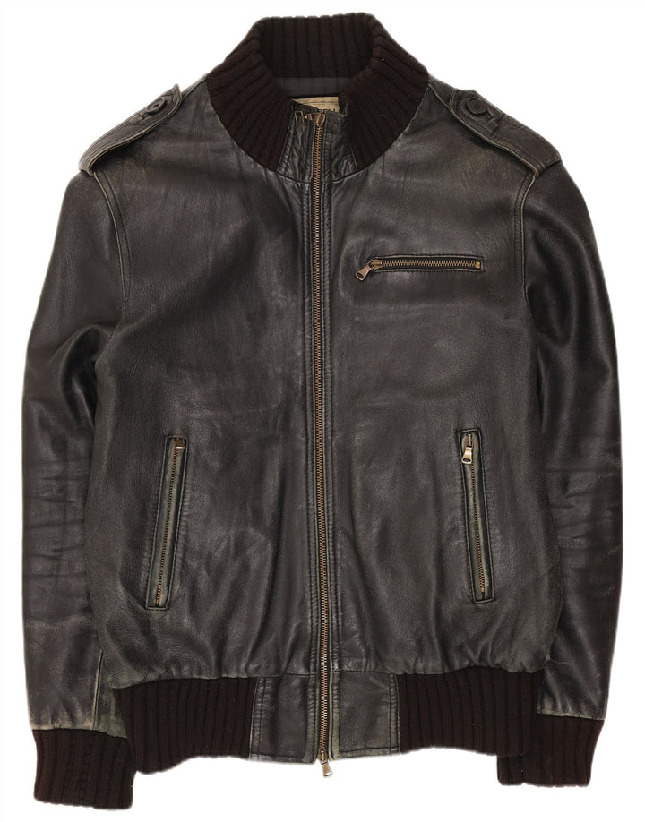 Vintage muška vojna kožna jakna UK 42 XL crna koža