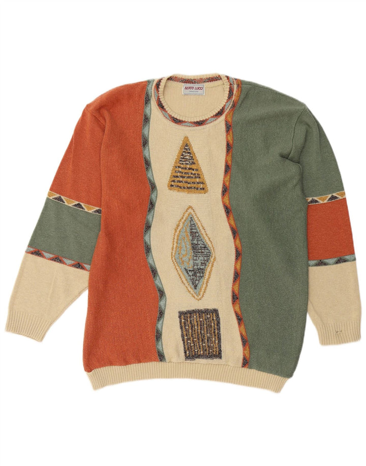 BERTO LUCCI Muški džemper s okruglim izrezom Veliki višebojni geometrijski