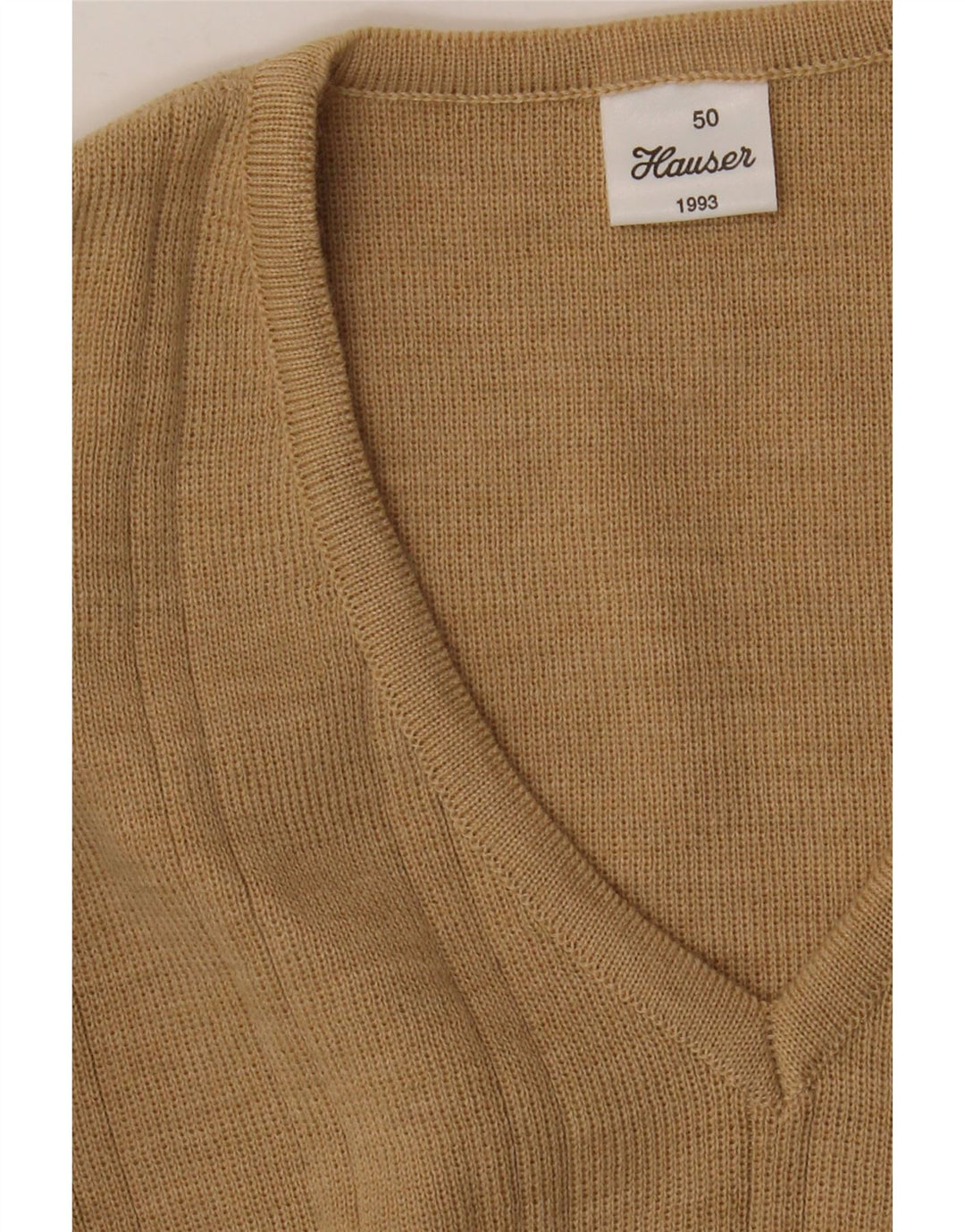 Vintage muški džemper s V-izrezom IT 50 srednje bež akril