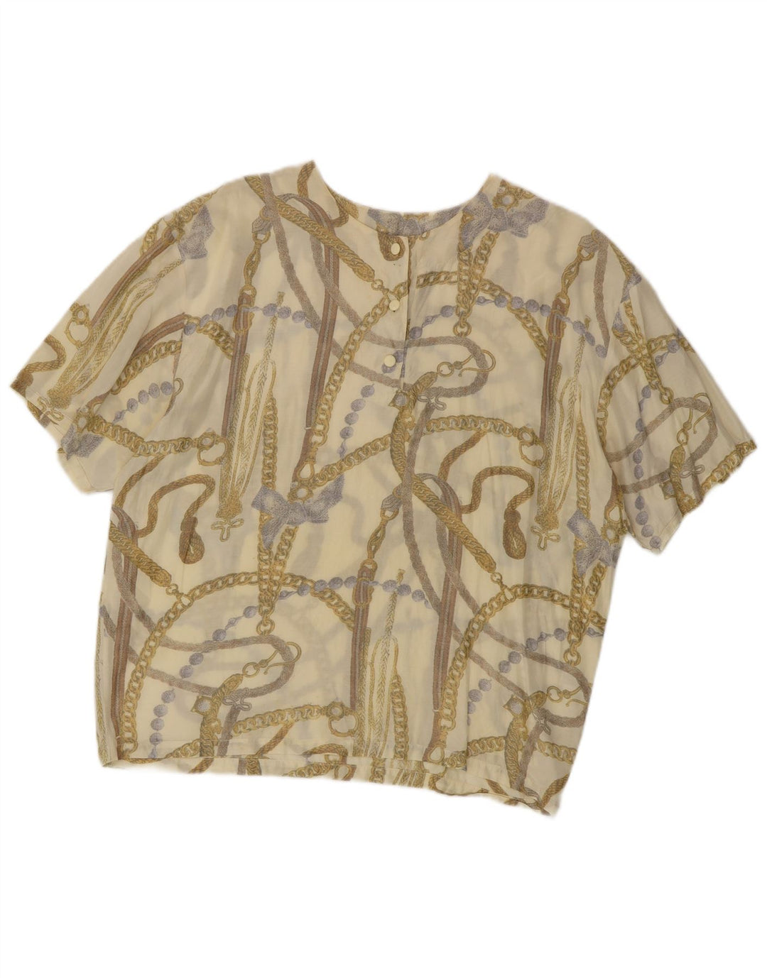 VINTAGE Ženski gornji dio bluze s apstraktnim uzorkom UK 16 Veliki bež akril