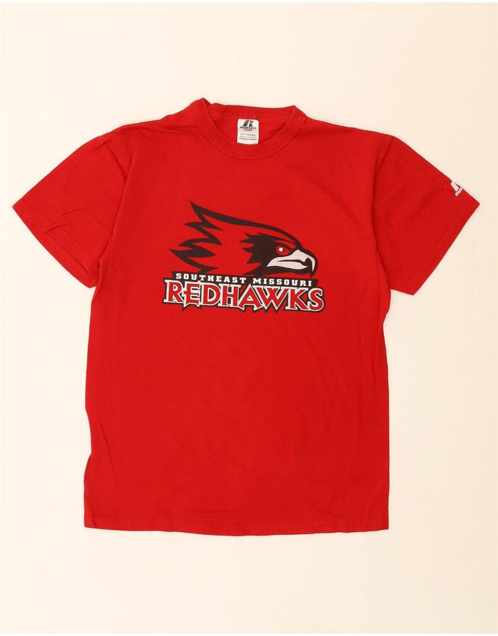 RUSSELL ATHLETIC Mens Redhawk Graphic T-Shirt Top Small Red Vintage Russell Athletic and Second-Hand Russell Athletic from Messina Hembry 