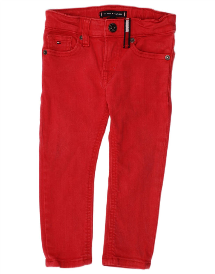 TOMMY HILFIGER Boys Slim Jeans 2-3 Years W20 L12 Red Cotton