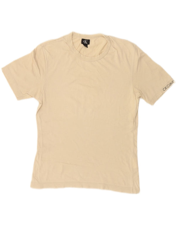 CALVIN KLEIN Ženska majica kratkih rukava UK 14 Large Beige Cotton