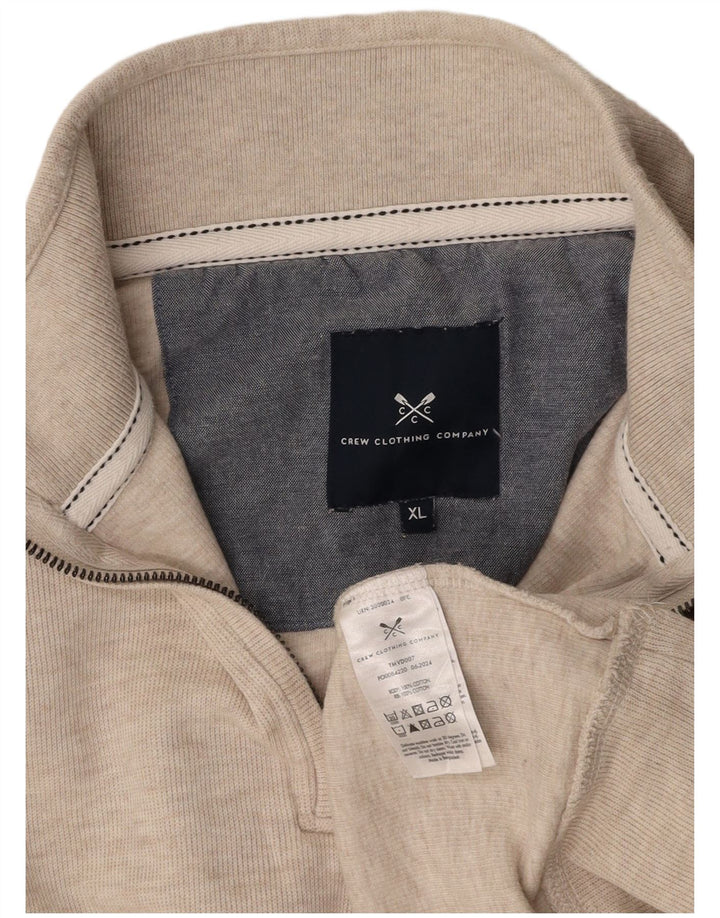 CREW CLOTHING Muški pulover s izrezom i patentnim zatvaračem XL, bež pamuk
