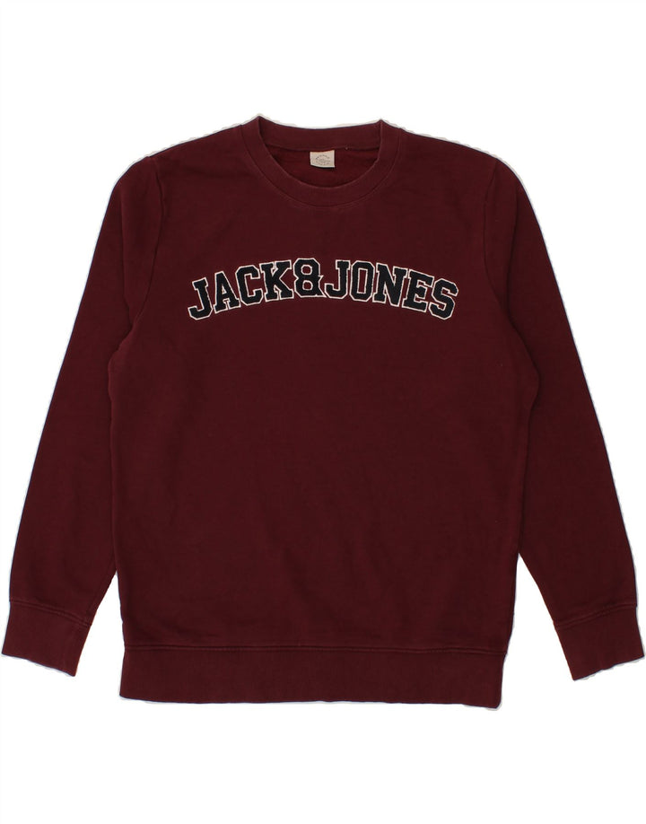 JACK & JONES Mens Graphic Sweatshirt Jumper XL Maroon Cotton Vintage Jack & Jones and Second-Hand Jack & Jones from Messina Hembry 
