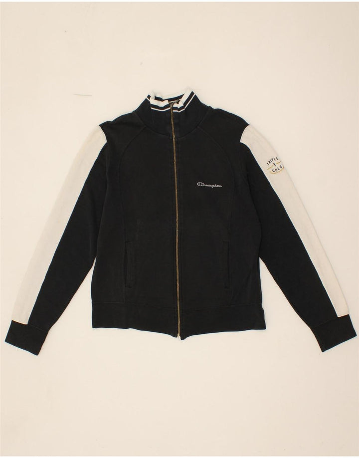 CHAMPION Womens Tracksuit Top Jacket UK 14 Medium Black Colourblock Cotton Vintage Champion and Second-Hand Champion from Messina Hembry 