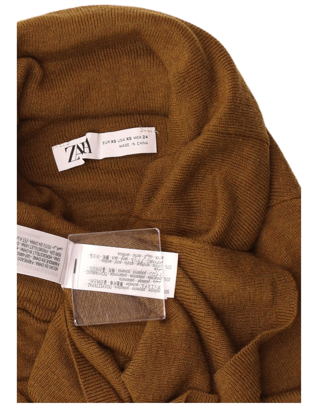 Zara ženski pulover s rol izrezom UK 4 XS kaki poliester