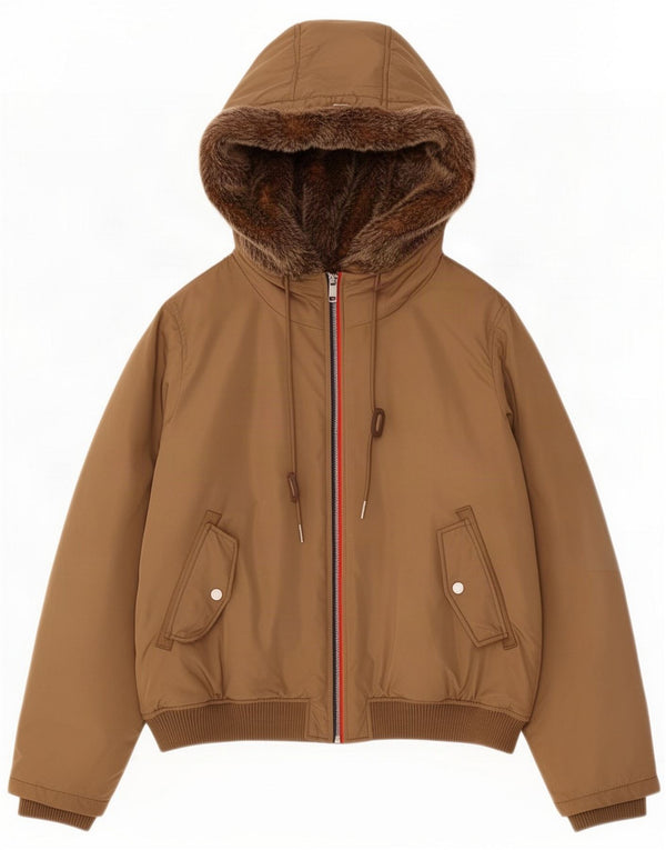 Tommy Hilfiger ženska podstavljena jakna s kapuljačom UK 14 Large Brown Nylon