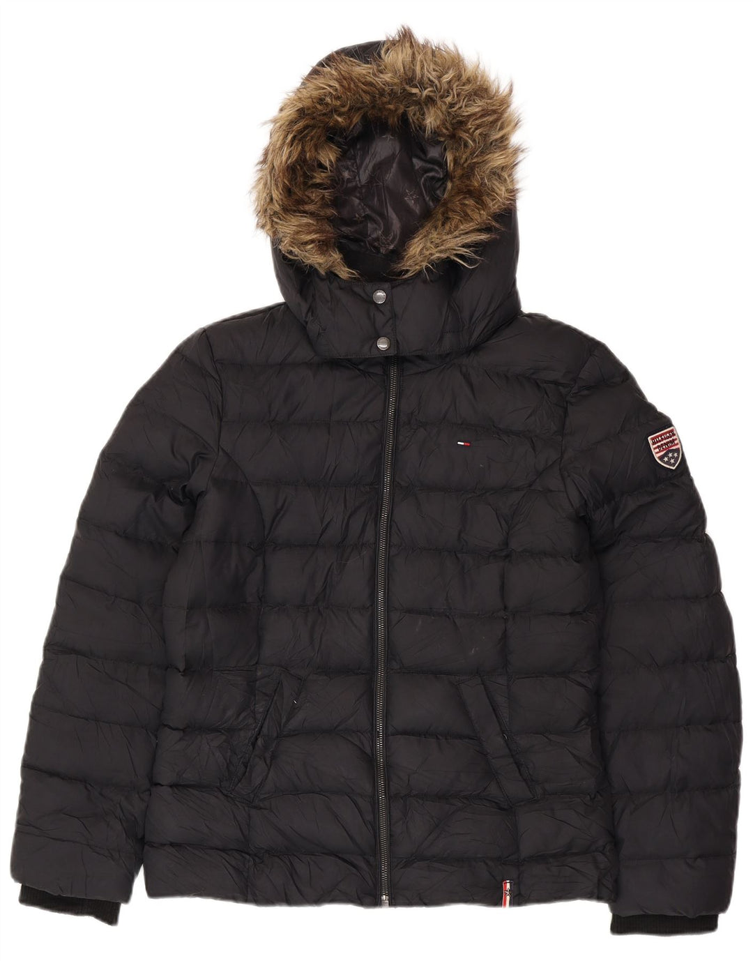 TOMMY HILFIGER Ženska podstavljena jakna s kapuljačom UK 16 Veliki crni poliester