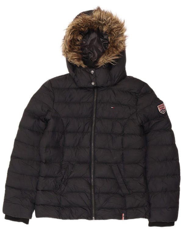 TOMMY HILFIGER Ženska podstavljena jakna s kapuljačom UK 16 Veliki crni poliester