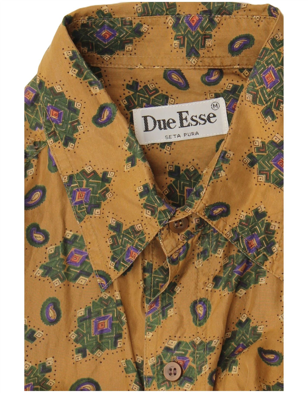 Vintage muška košulja kratkih rukava srednje bež geometrijske svile