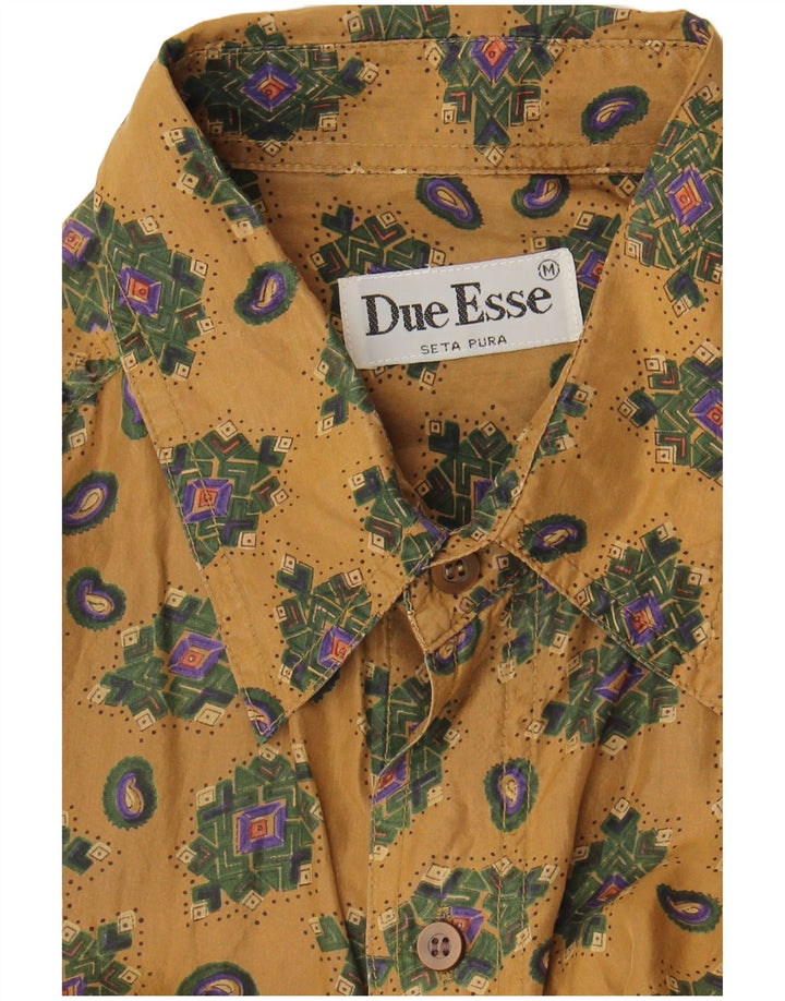 Vintage muška košulja kratkih rukava srednje bež geometrijske svile