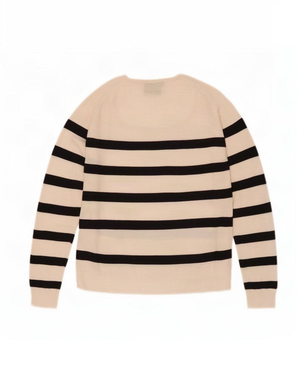 Zara ženski džemper s brodskim izrezom UK 16 Large off white prugasti nautički