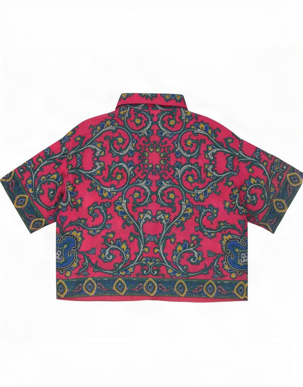 Vintage ženska kratko košulja bluza kratkih rukava UK 10 Mali ružičasti paisley