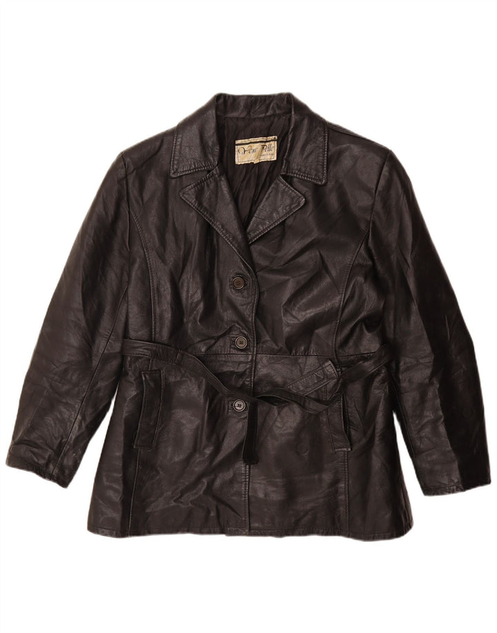 VINTAGE Womens Leather Jacket UK 18 XL Black Leather