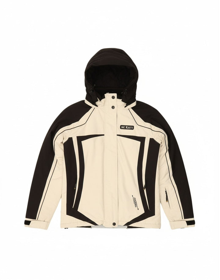 MC KEE'S Womens Hooded Rain Jacket IT 42 Medium White Colourblock Vintage MC Kee's and Second-Hand MC Kee's from Messina Hembry 