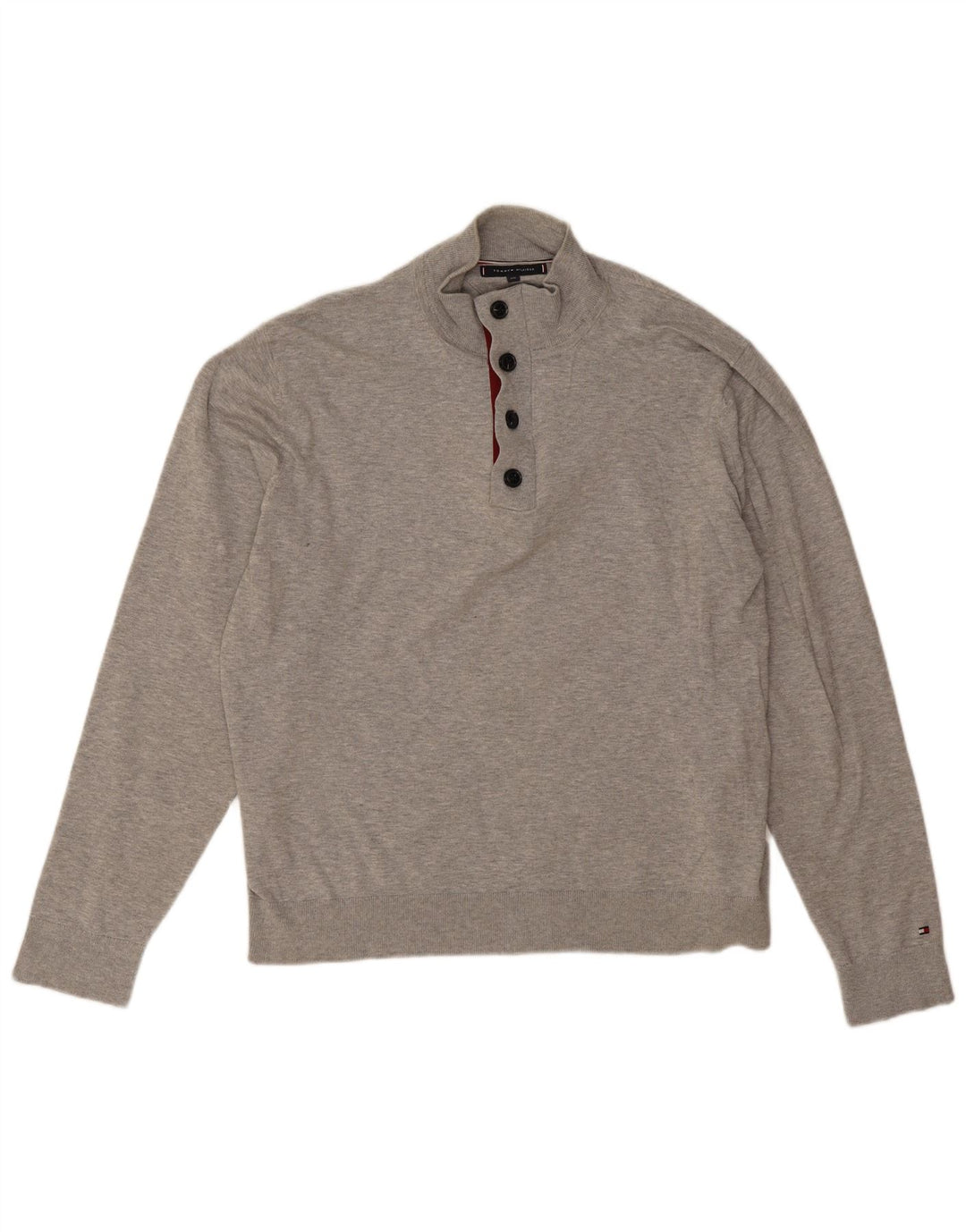 Tommy Hilfiger muški džemper s dugmadima i ovratnikom 2XL sivi pamuk
