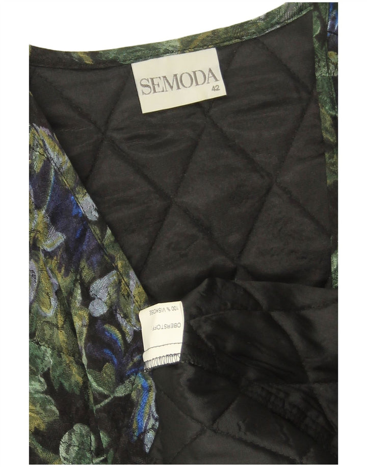 VINTAGE Ženska otvorena prošivena jakna EU 42, velika crna cvjetna viskoza