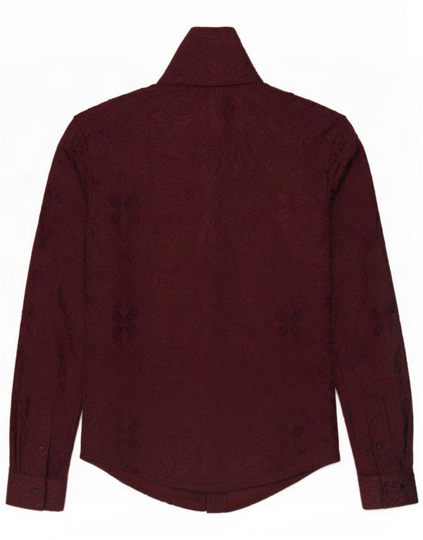 Vintage ženska prozirna košulja od velura UK 12 Medium Burgundy Paisley