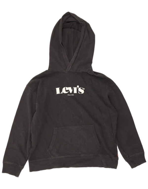 Levi's Womens Graphic Oversized Hoodie Jumper UK 16 Large Black Cotton
