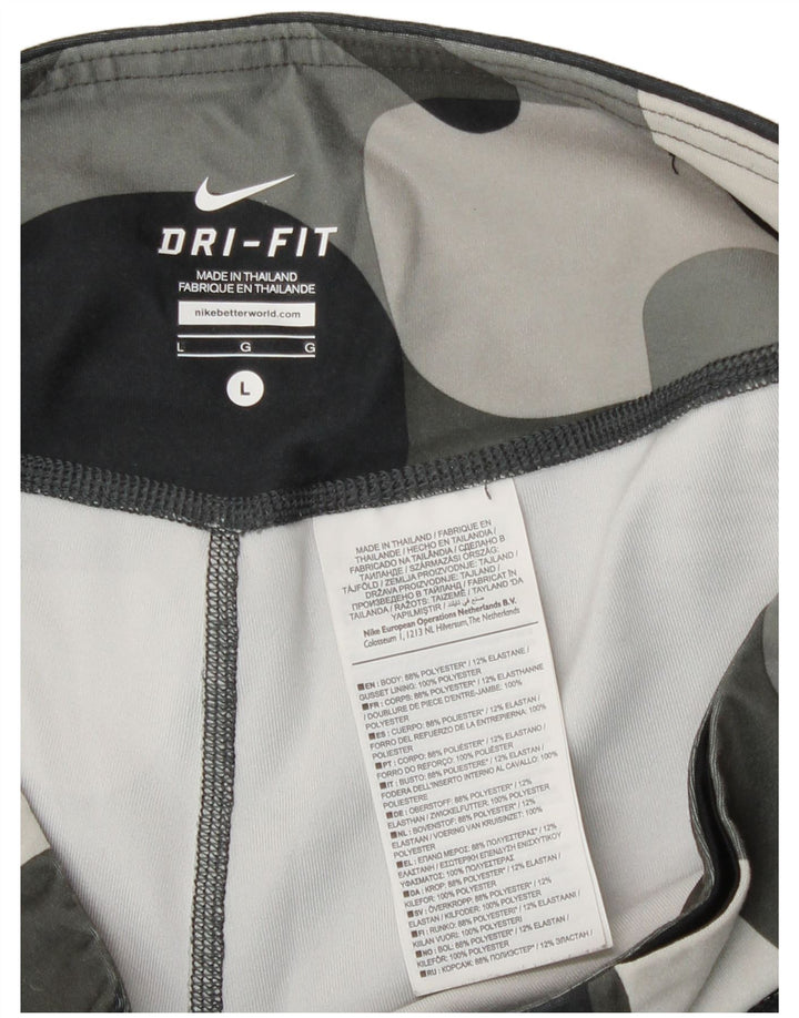 Nike Ženske Dri Fit Leggings UK 14 Large Grey Camouflage Polyester