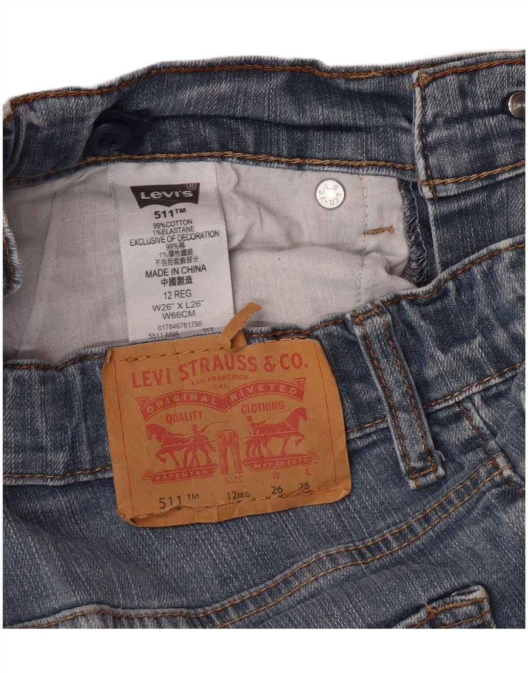 Levi's Boys 511 uske traperice 11-12 godina W26 L26 plave pamučne klasične