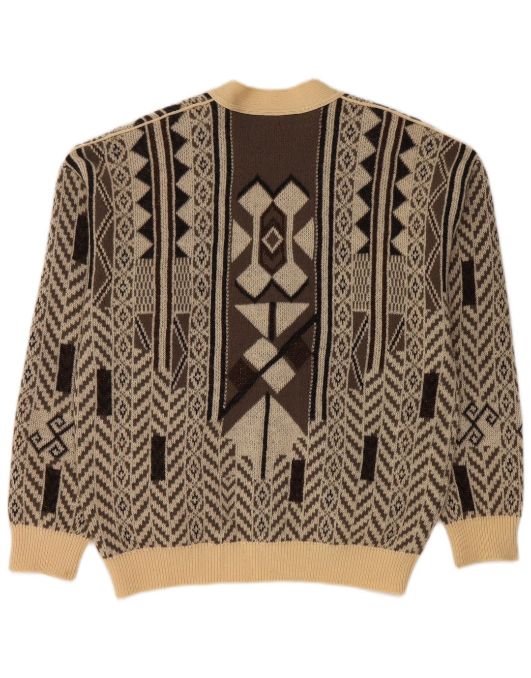 FALCARO Muški kardigan pulover IT 52 Velika bež geometrijska vuna