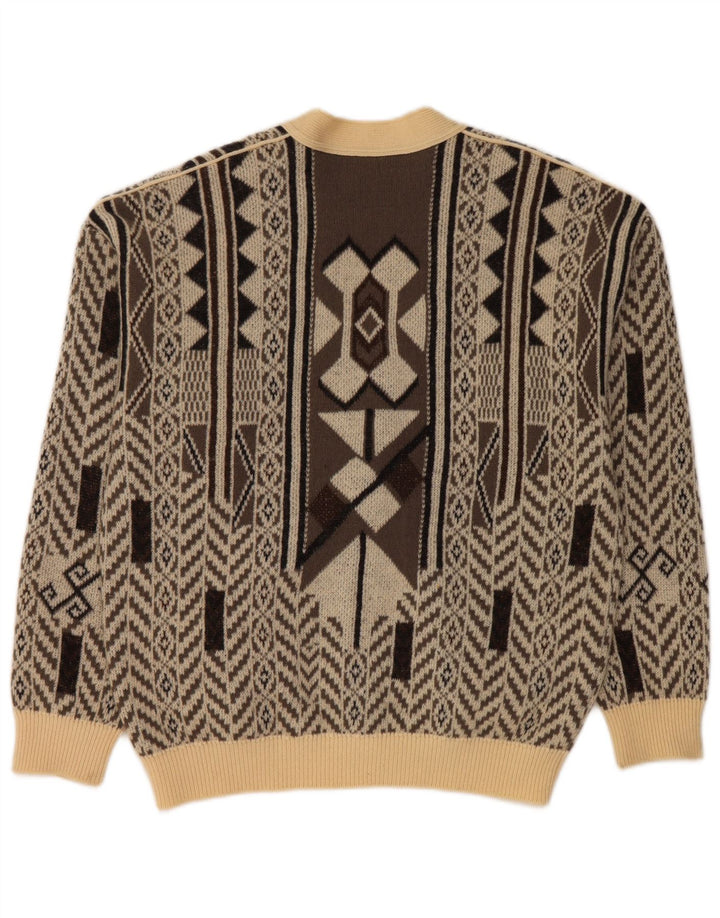 FALCARO Muški kardigan pulover IT 52 Velika bež geometrijska vuna