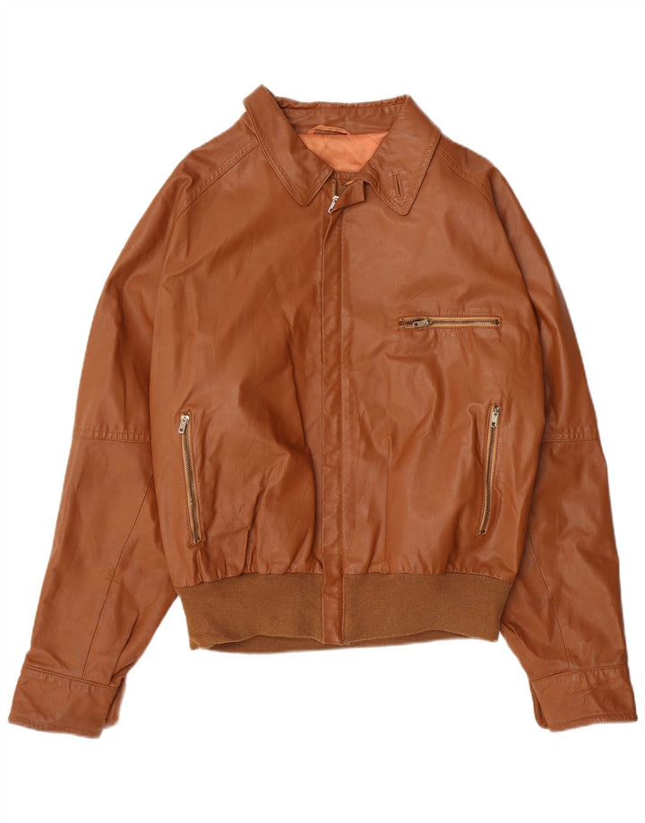 VINTAGE Mens Leather Jacket IT 50 Large Brown