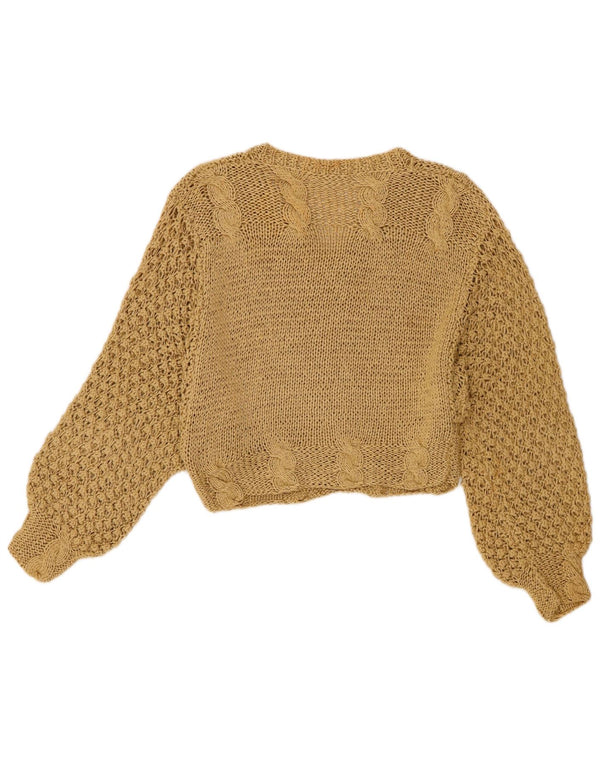 Vintage ženski kratki džemper s V-izrezom UK 10 Small Beige