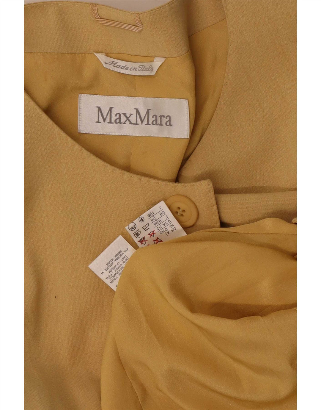 Max Mara ženska duga jakna s jednim gumbom UK 16 velika žuta