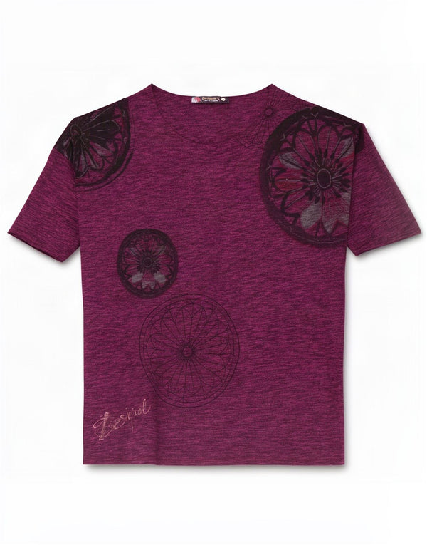 Desigual ženska majica kratkih rukava prekomjernih dimenzija UK 18 XL kestenjasto cvjetna