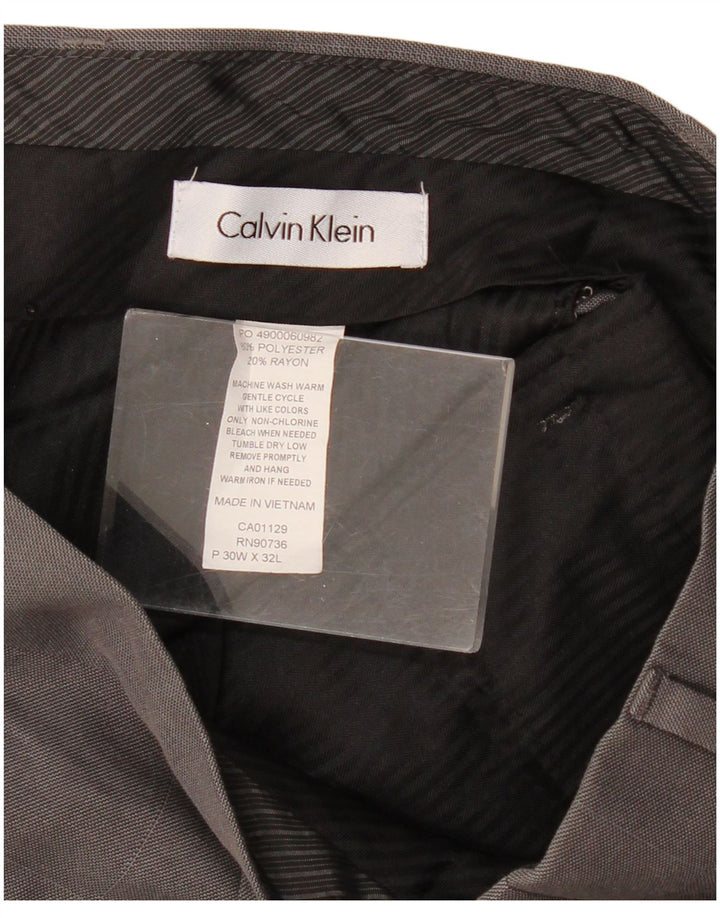 CALVIN KLEIN Muške hlače ravnog odijela W30 L32 sivi karirani poliester