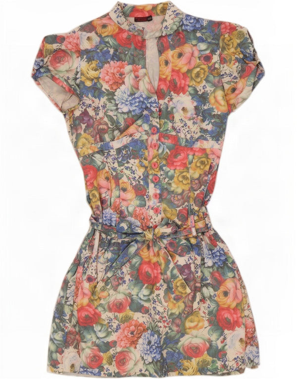 Vintage ženska haljina spuštenog struka UK 22 3XL Raznobojna cvjetna haljina
