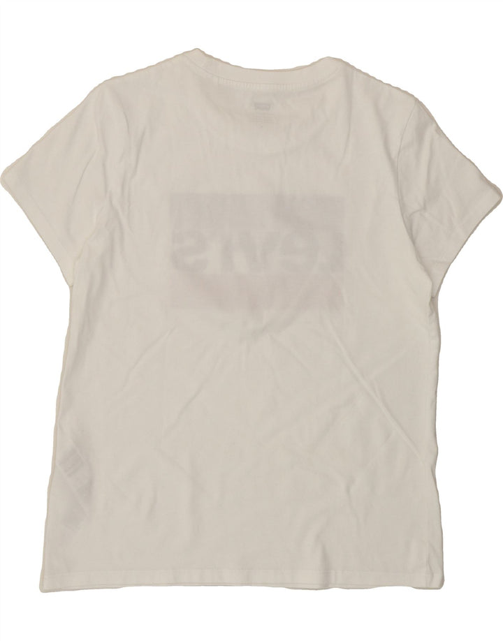 LEVI'S Womens Graphic T-Shirt Top UK 12 Medium White Cotton Vintage Levi's and Second-Hand Levi's from Messina Hembry 
