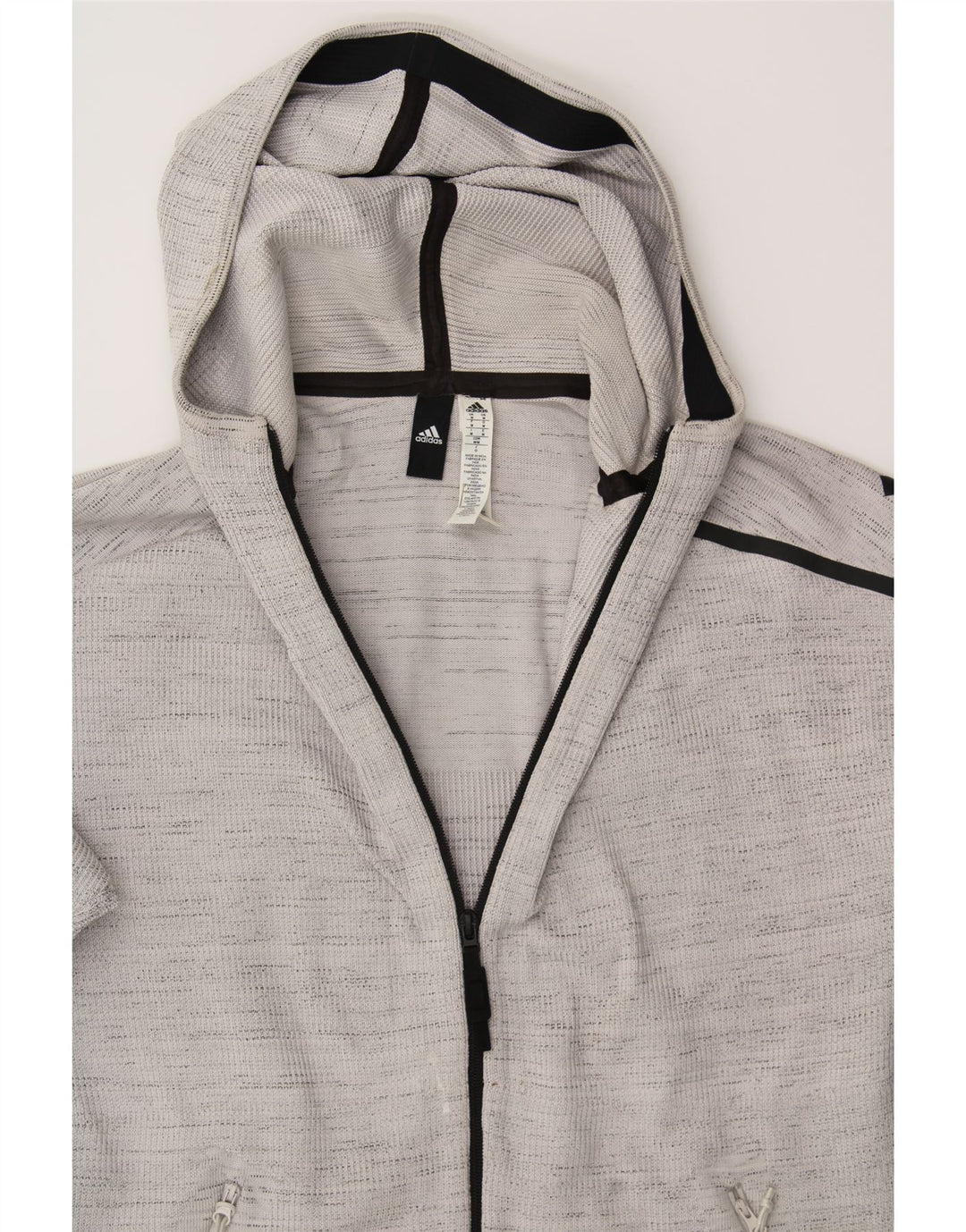 ADIDAS Mens Zip Hoodie Sweater Medium Grey Flecked Polyester Vintage Adidas and Second-Hand Adidas from Messina Hembry 