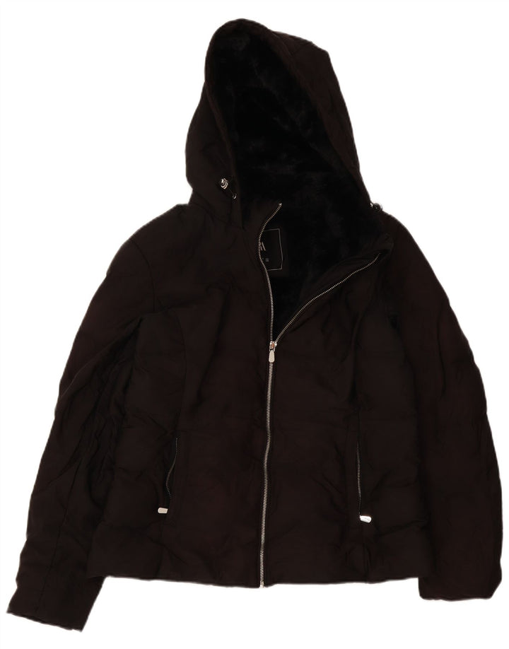 Zara ženska podstavljena jakna s kapuljačom UK 14 veliki crni poliester