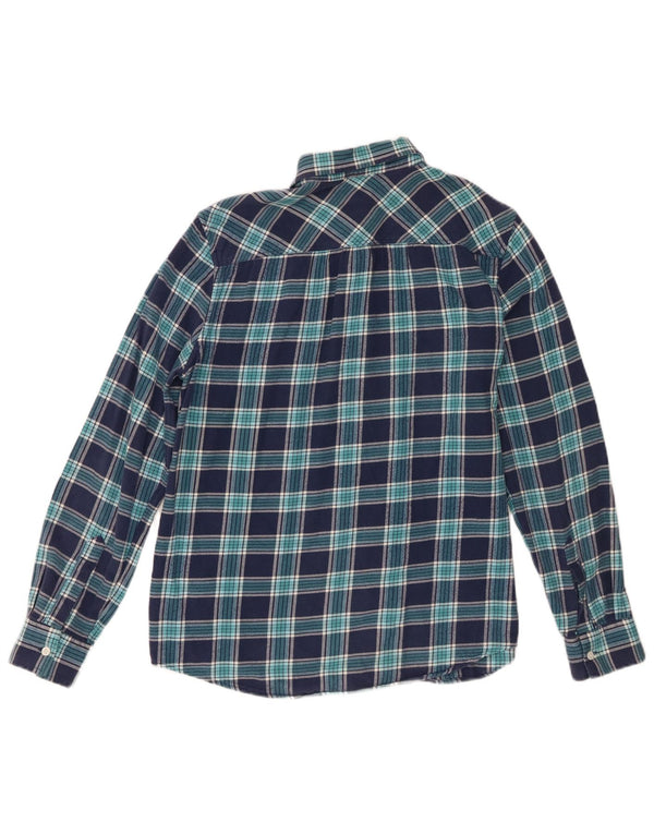 Lands End Womens Flannel Shirt UK 14 Medium Navy Blue Check Cotton