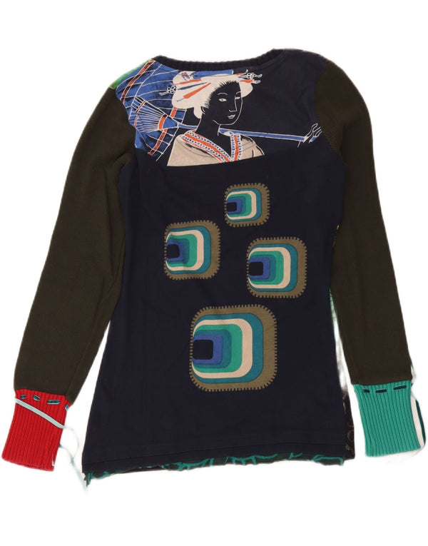 Desigual ženska majica s grafičkim motivima dugih rukava UK 14 velika tamnoplava cvjetna