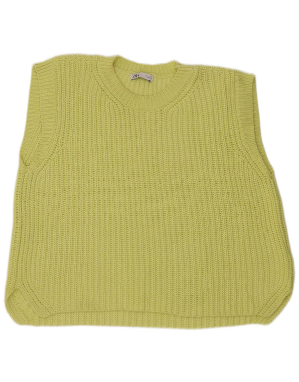 Zara ženski preveliki prsluk bez rukava UK 10 Small Yellow Cotton