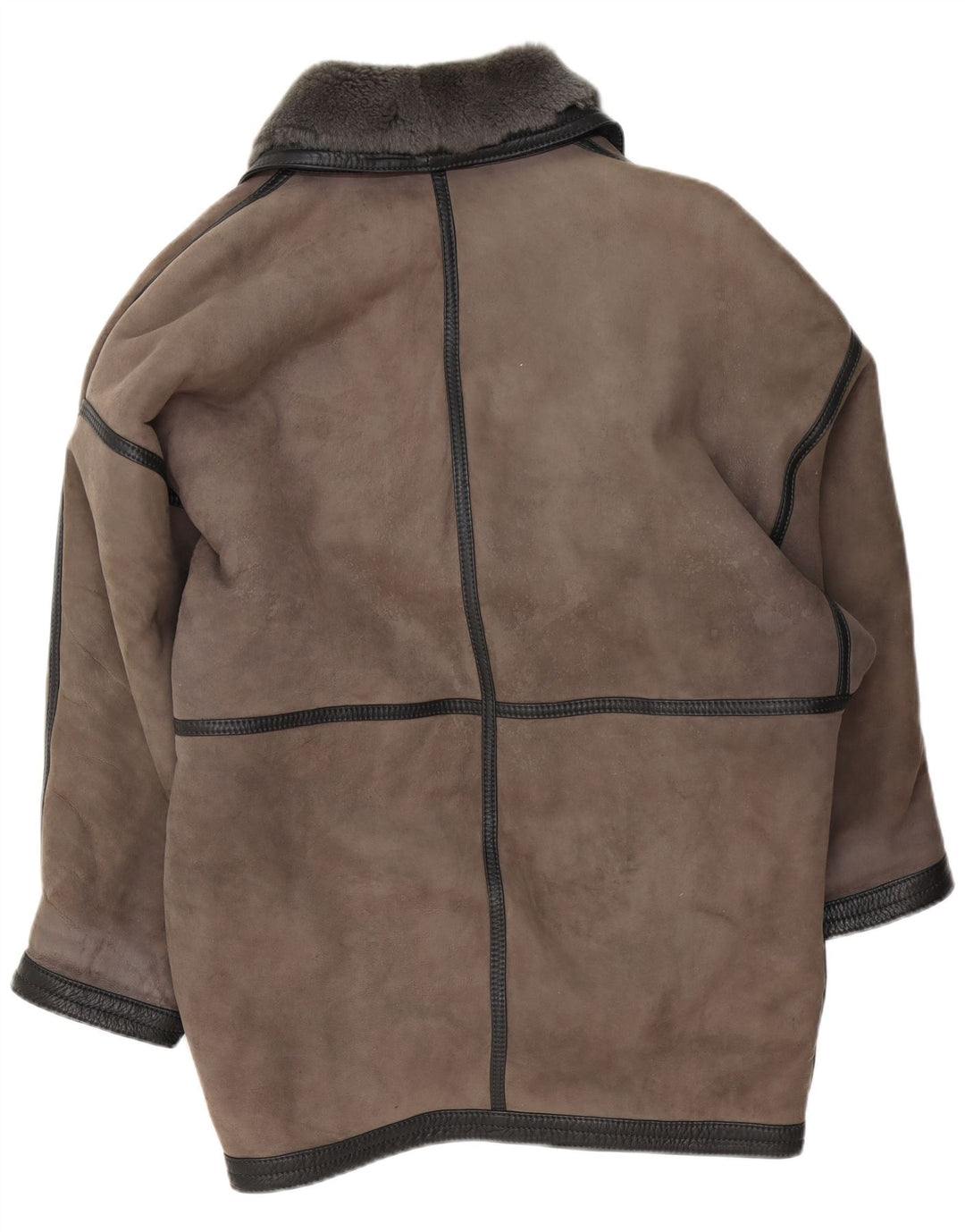 Vintage ženski preveliki kaput od šišanih šiša UK 20 2XL od sive kože