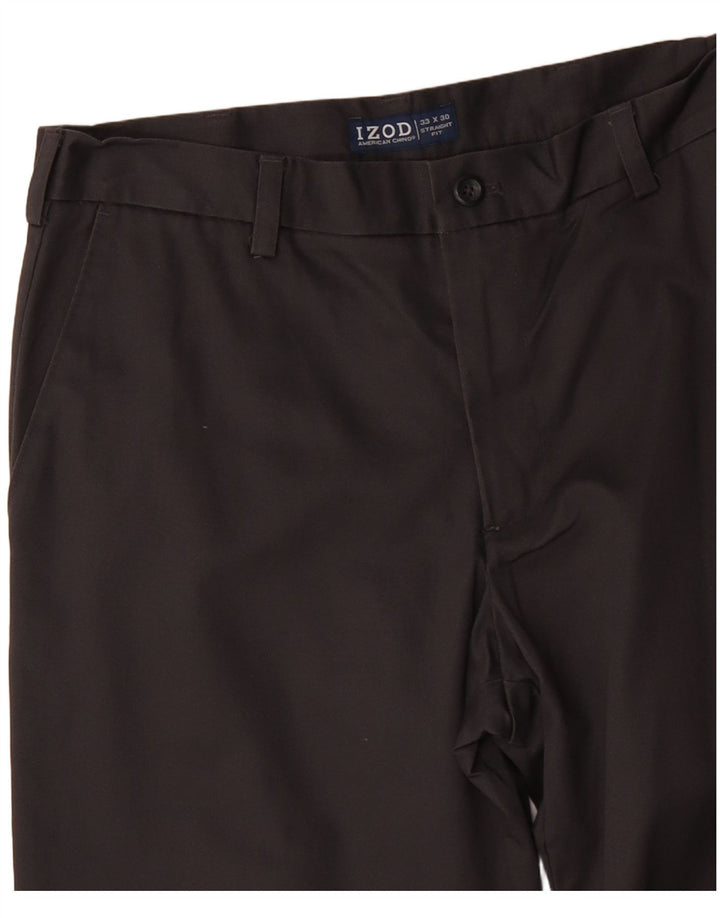 IZOD Muške ravne chino hlače W33 L30 Sivi pamuk