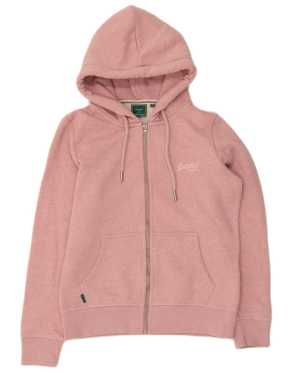 Superdry ženski pulover s kapuljačom na patentni zatvarač UK 12 srednje ružičasti pamuk
