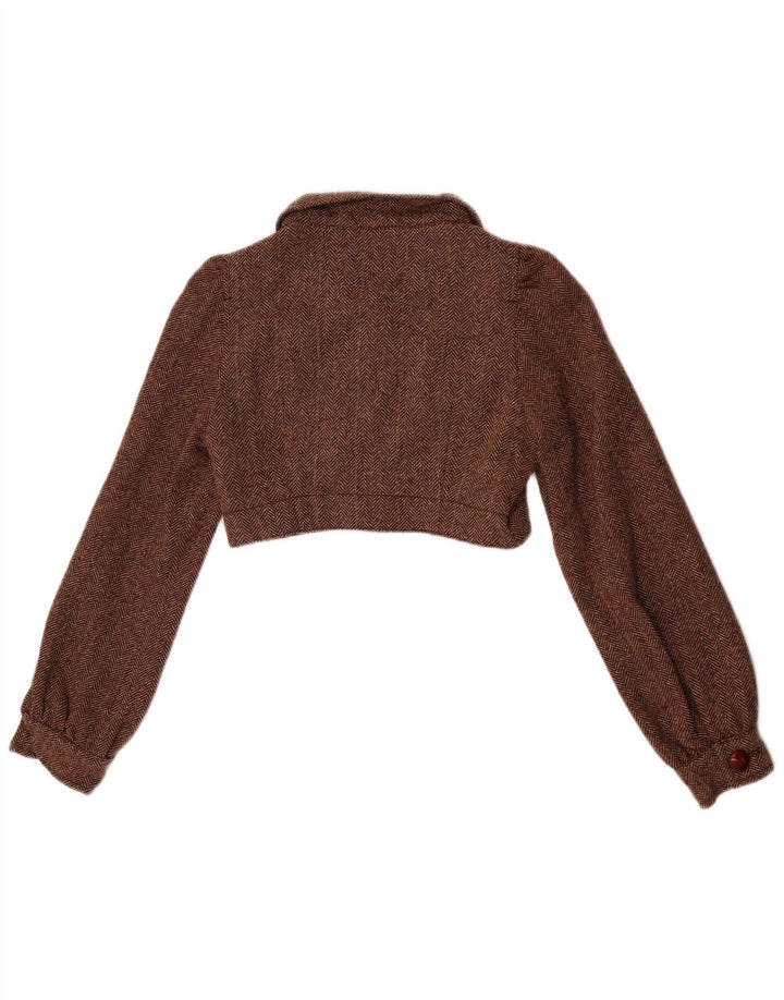 Zara ženska bolero jakna UK 10 Mala smeđa vuna riblja kost