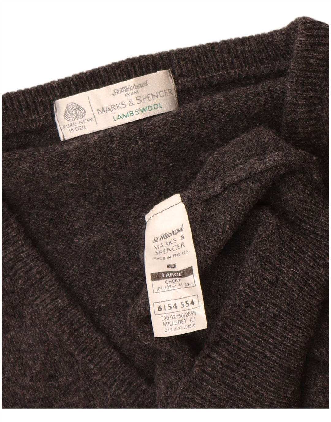 Marks & Spencer, muški džemper s V-izrezom, velika siva janjeća vunena pulover