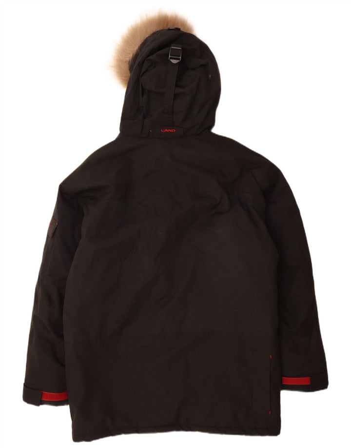 Vintage muška parka jakna s kapuljačom UK 38 Srednji crni najlon